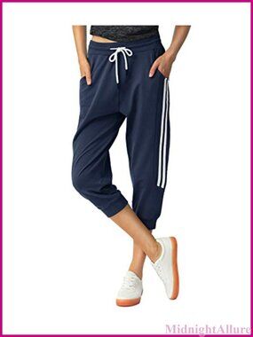 Women's Capri Sweatpants 95% Cotton Slim Fit Joggers for Yoga Running